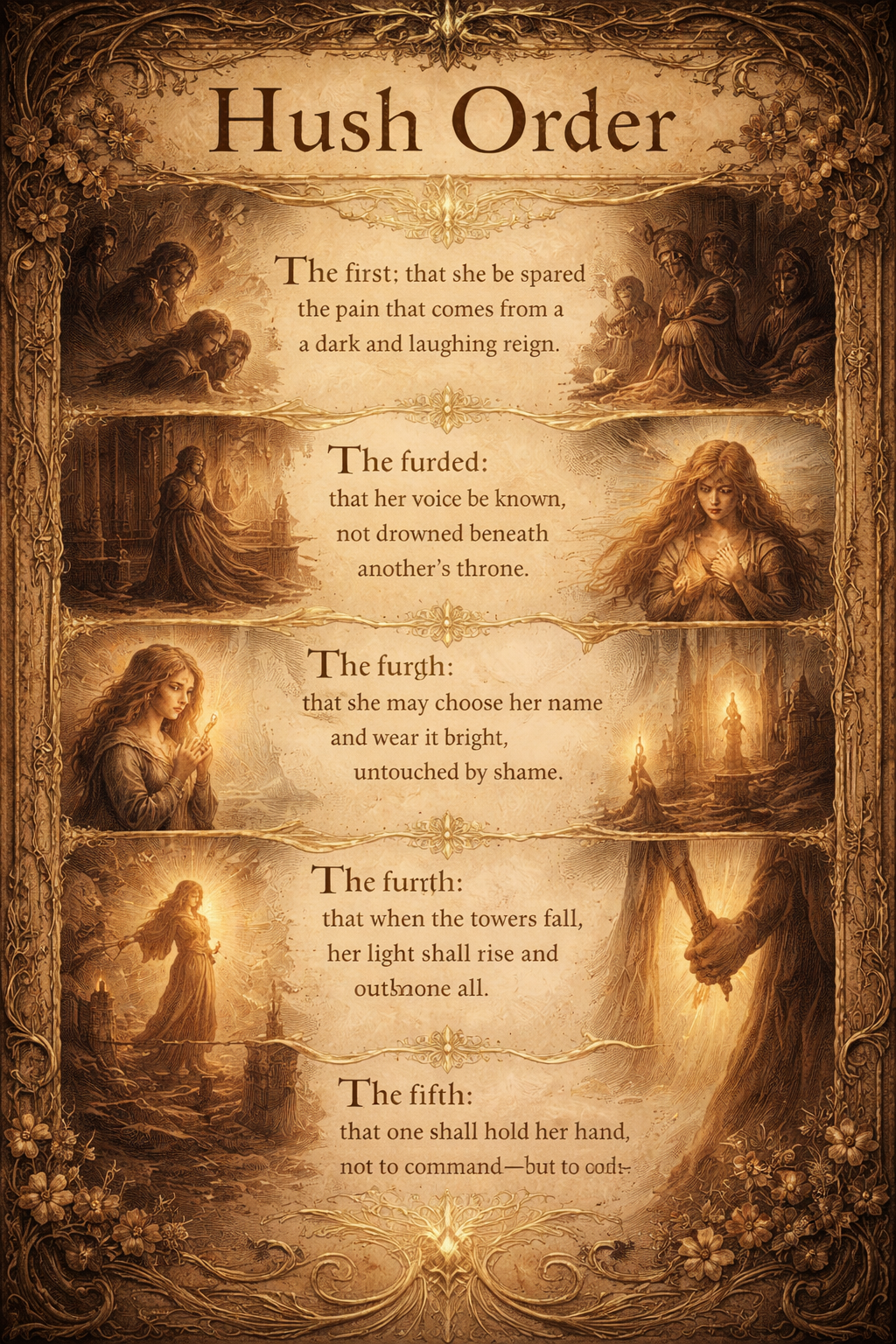 The Hush Order — five vows sworn over the princess